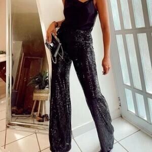 NEW! SPRWMN Black Sequin Wide Leg Pants